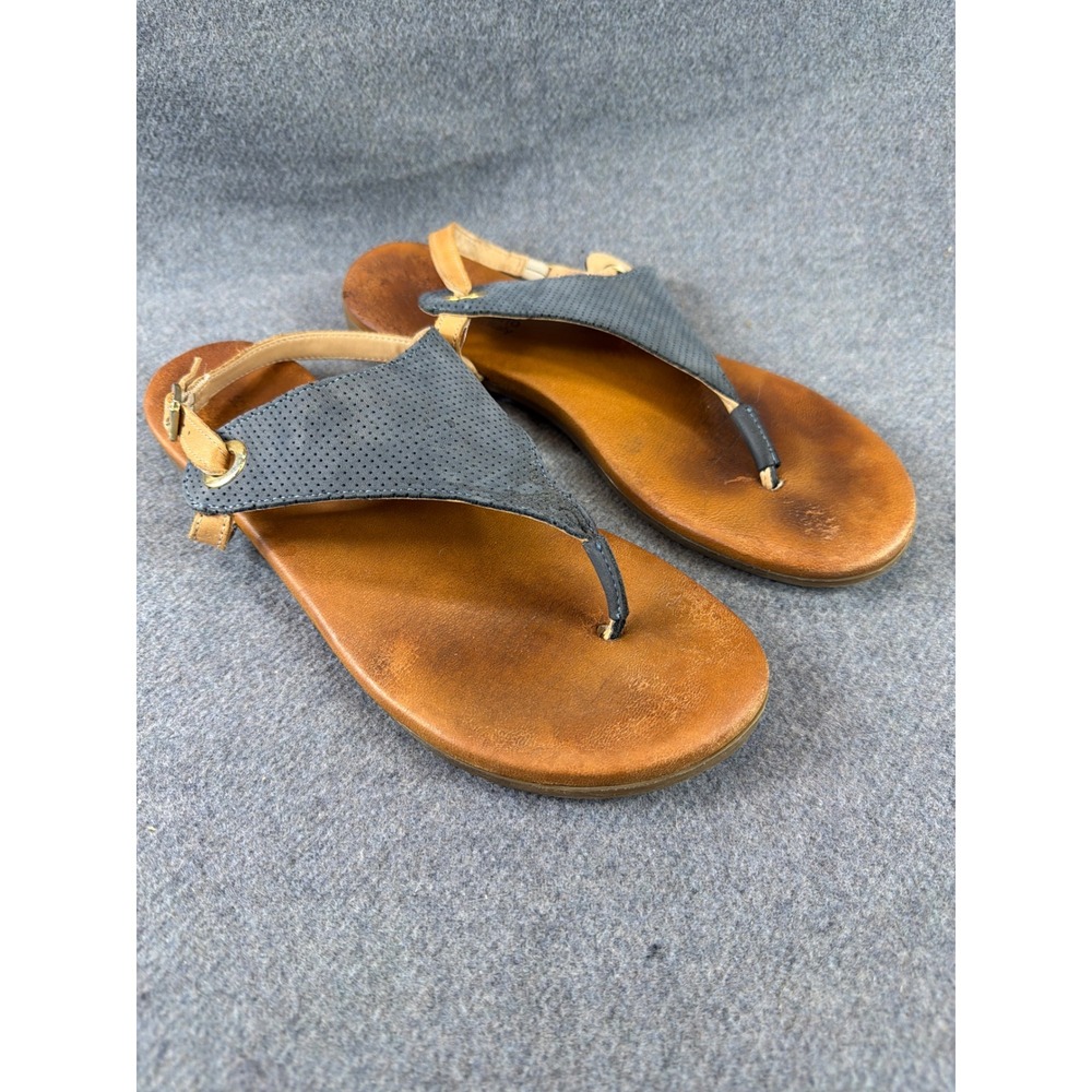 Sophia Milano Sandals Womens 8.5‎ Blue Tan Leather Perforated Thong Slingback